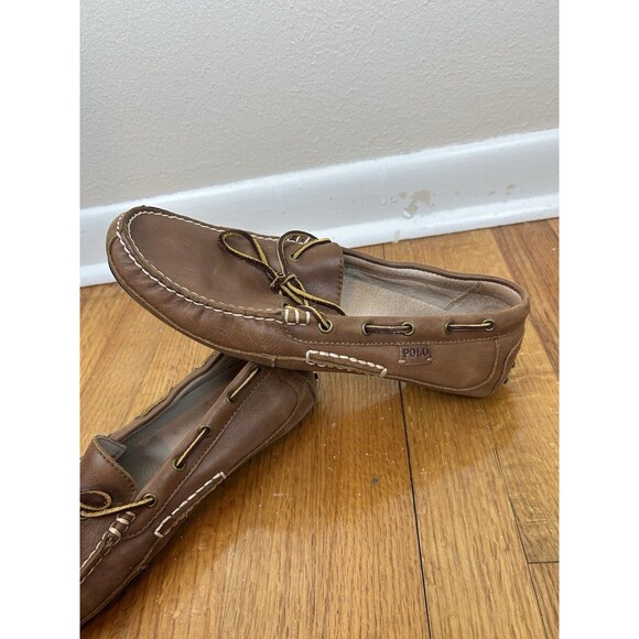Polo Ralph Lauren Wyndings LEATHER Driving Shoes Mens 11 D Black W/ Tan Loafers - Picture 3 of 6